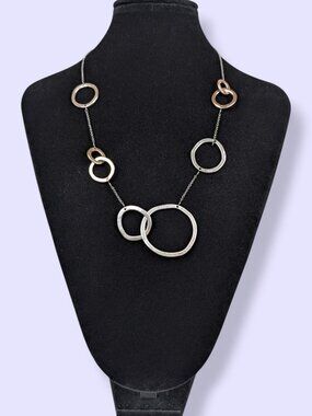 (2/$20) Tri-Tone Metal Rings Linked Necklace